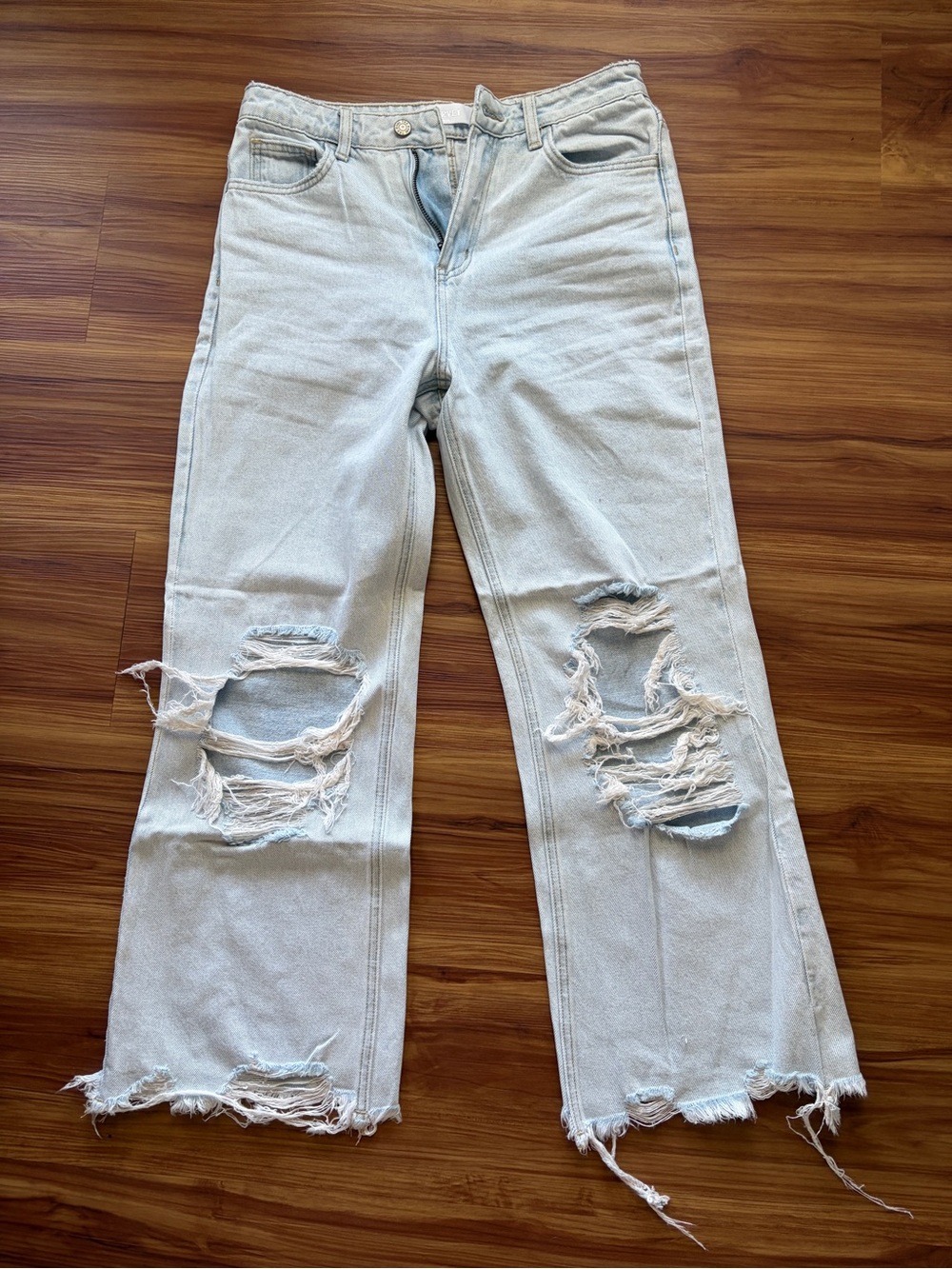 Women’s Light Blue Distressed Wide Leg Jeans